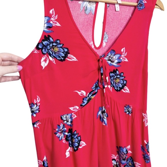 Xhilaration Red Floral Sleeveless V Neck Tie Front Dress Women Size Medium - Picture 6 of 16